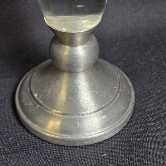 Vintage WEB Pewter & Etched Ruffled Glass Bud Vase Wheat Design 7.5" Marked - Picture 4 of 12